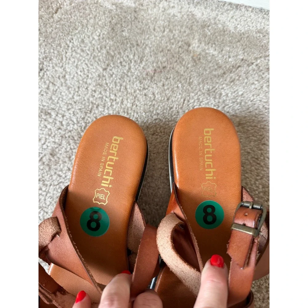 Bertuchi Sandals Platform Leather Ankle Strap Slingback Open Toe Brown US 8 39